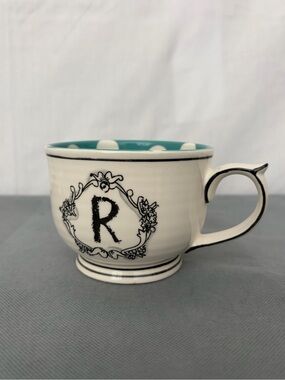Katie Mandy Monogram R Teacup Teal Polka Dot (F253)